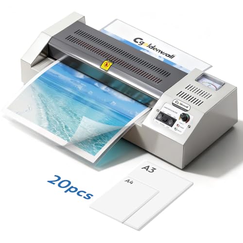 CGOLDENWALL A3 Laminator 68-250 Micron, 4 Rollers Laminator Machine for Hot/Cold Lamination, Fast Heating, Anti-Jamming, with Starter Kit (3 Types of Pouches Included)