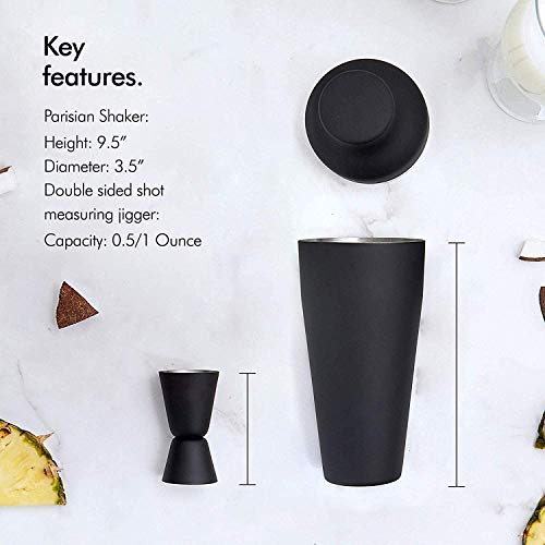 JJZXD Cocktail-Set, Cocktailherstellung Set, Pariser Matt schwarz 11 Stück Edelstahl-Cocktail-Shaker-Set, Bar-Tool – Bild 8