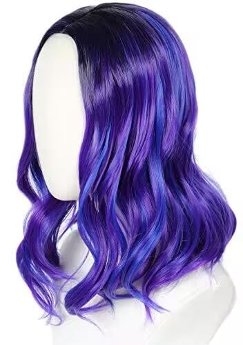 Linfairy Long Purple Blue Dye Wig for Women Costume Party Wigs (small)