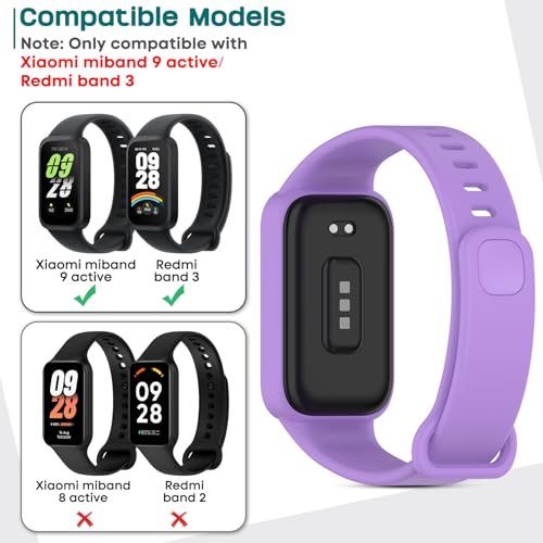 CHULN 6 Pieces Silicone Bands Compatible with Xiaomi Smart Band 9 Active/Redmi Smart Band 3, Adjustable Sport Replacement Strap for Xiaomi Smart Band 9 Active.(No Host)