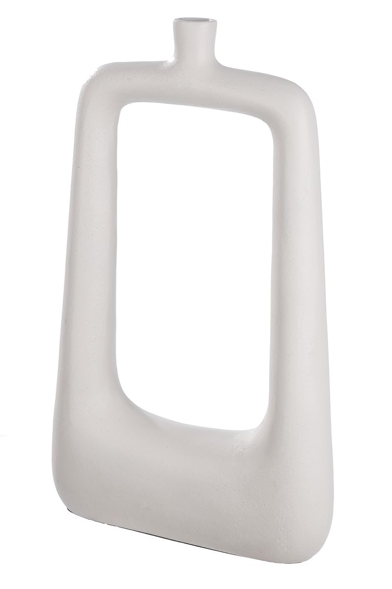 Casablanca Large Decorative Vase XL Aluminium Square Flower Vase Modern Hole Vase Decoration Living Room Table Decoration Colour: Cream Height 41.5 cm