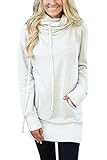 Gemijack Womens Hoodie Dress Funnel Neck Cotton Solid Color Long Sleeve Tunic Sweatshirt Dress