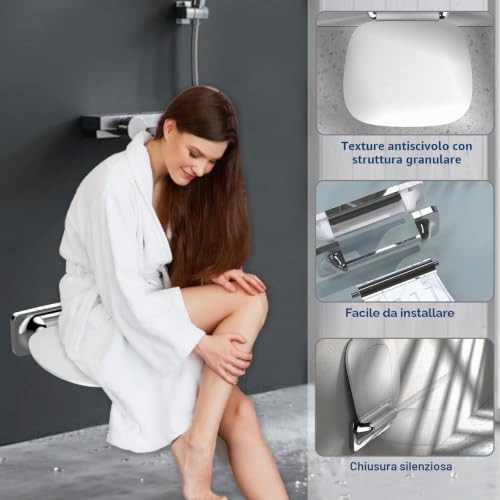 Heuffe Folding Shower Seat with Wall Mount and Large Seat – Ergonomic Non-Slip Bathroom Stool for Elderly and Disabled, Maximum Load 180 kg, White