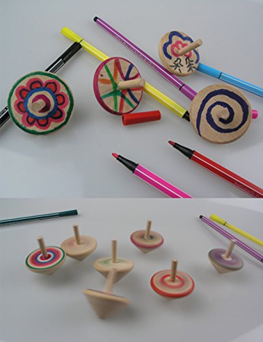 SUPOW 11 Pieces Wooden Spinning Top Gyro, Heart Shaped Wooden Spinning Top Gyro Educational Toy For Kid Children - Thumbnail 5