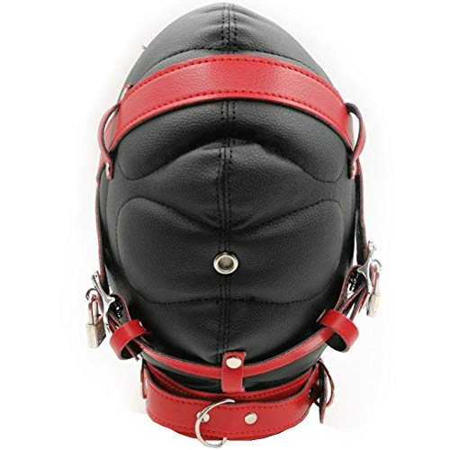 Leather Full Face Bandage Restraints Hood Mask Sex Play SM Bondage Toy Gear Sexy Costume Head Full Cover Role Play Mask Party Halloween Masquerade Masked Tool,Red
