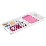 mDesign Bandeja organizadora ajustable y expandible para escritorio de oficina, para suministros de oficina, bolígrafos de gel, lápices, marcadores, cinta, borradores, clips, grapas, 7 compartimentos, 1.25 "de alto, color blanco
