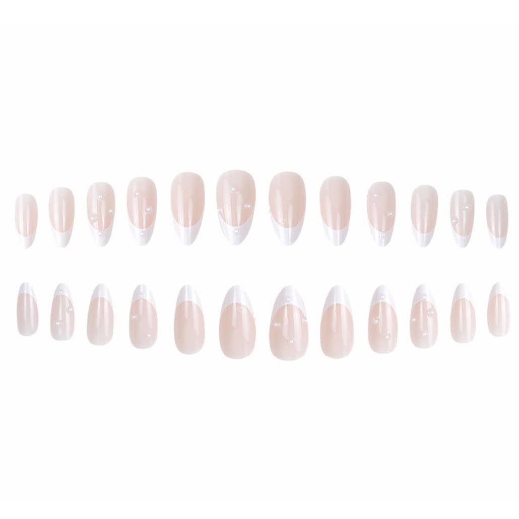 Foccna French Press on Nails Medium, Pearl White Fake Nails Almond Acrylic False Nails, Artificial Nails for Women and Girls 24 pcs - Image 2