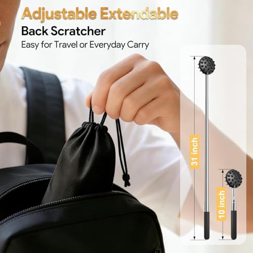 TUKUOS Fathers Day Gift, Telescoping Back Scratcher with 5 Detachable Scratching Heads, Rubber Handles, Anniversary Birthday Gifts for Men Women Back Scratcher for Men/Dad/Women/Adults