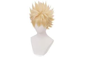 MUZI WIG Short Anime Cosplay Wig for My Hero Academia Katsuki Bakugou Synthetic Wig with Free Wig Cap, Blonde