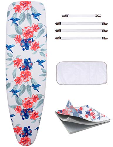 Sunkloof Scorch Resistance Ironing Board Cover and Pad Resists Scorching and Staining Ironing Board Cover with Elasticized Edges and Pad 15"x54" 4 Fasteners and 1 Large Protective Scorch Mesh Cloth