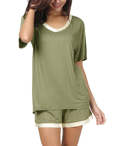 Invug Women Short Sleeve T Shirt and Shorts Pajamas Sleepwear Set Loungewear Army Green XXL