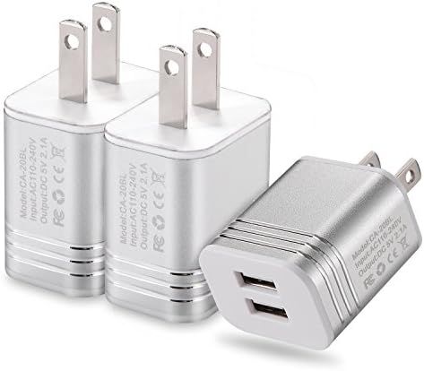 Wall Charger, STELECH USB Plug 3-Pack 2A/10W Power Adapter Fast Charger for iPhone 7 6 Plus 6S 5S 5 4S 4 [Silver]