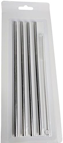 Strawberry Sipper Stainless Steel Reusable Metal Drinking Straws 4 Pack With Cleaning Brush