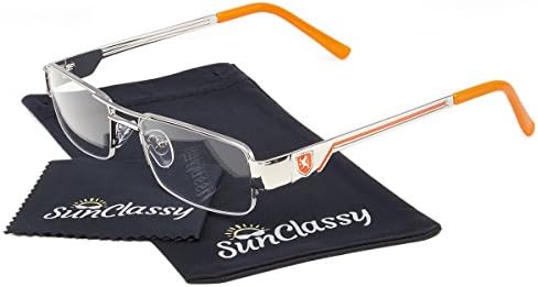 Sunclassy Clear Lens Non Prescription Fashion Retro Square Frame eyeglasses 54mm Block UVA UVB UVC Uv400 (Orange)