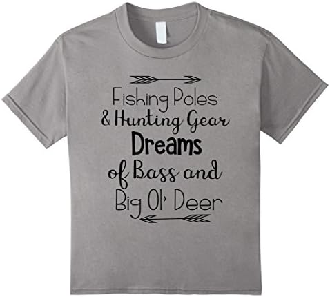 Kids Fishing Poles &amp; Hunting Gear Bass &amp; Big Ol Deer T-Shirt 8 Slate