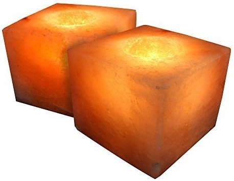 Pack of 2 Natural Himalayan Cube Shaped Salt Tealight Candle Holder Air Purifier &amp; Ionizer