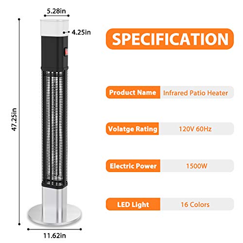 PATIOBOSS Electric Patio Heater, Freestanding Infrared Heater with 16