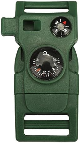 Milazer Side Buckle With Whistle Compass Flint Fire Starter Scaper Survival Tool (Army Green)