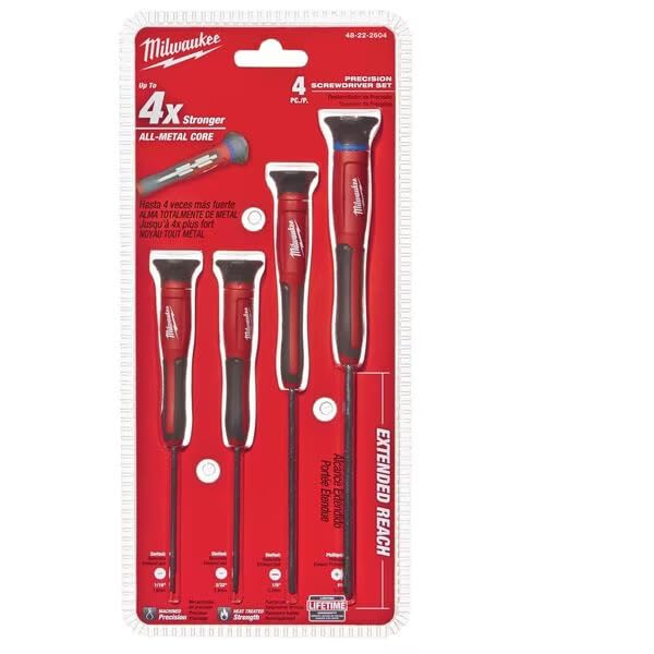 Milwaukee 48-22-2604 4-Piece Precision Screwdriver Set with 360 Degree Rotating Back Caps and Color Coded Identification Markings