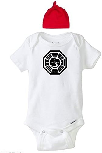 New AlifLammin Dharma wheel Baby clothes bodysuit and Beanie Hat (0 to 03 Months, With Red Beanie)