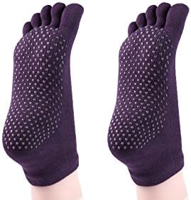 Cosfash Yoga Socks Non Slip Skid Toe Grips for Pilates Barre Women Men 2 Pack (2 pairs dark purple(toe))