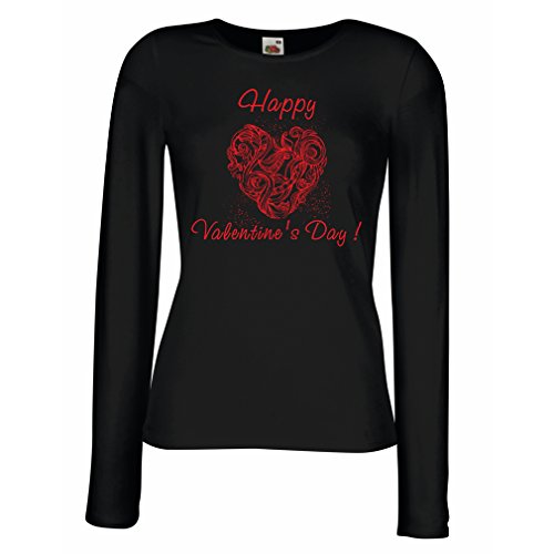 T shirts for women Long sleeve Happy valentines day I love you quotes  (X-Large Black Multi Color)
