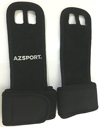 AZSPORT Leather Hand Grips with Adjustable Wrist Support, Ideal for Crossfit Training and Gymnastics, 1 Pair, Black
