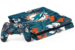 Skinit Decal Gaming Skin compatible with PS4 Slim Bundle - Officially Licensed NFL Miami Dolphins Tropical Print Design