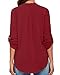 Face N Face Women's Summer V Neck Solid Loose Casual Cuffed Long Sleeve Blouses Medium Wine Red