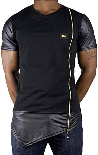 TIME IS MONEY Mens Hip Hop Black t Shirts Zip- Star Club, Urban Rap Fitted PU G Cotton Tees