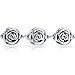 Antiqued Finish Large Statement 3D Garden Flower Black Rose Bracelet For Women Girlfriend Oxidized .925 Sterling Silver 7.5 Inch