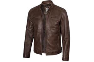 Decrum Leather Jacket Men - Cafe Racer Style Real Lambskin Leather Jackets for Mens