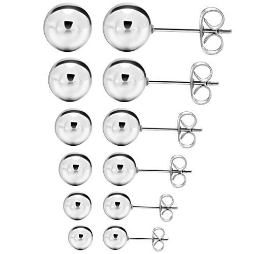 Mowom silver tone 3~8mm 12pcs stainless steel stud earr…