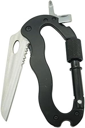 Type D Multi-Function Lock Key Chain,Folding Knife,Screwdriver,Bottle Opener,Climbing Buckle For Outdoor Survival,Camping,Hiking(Black)
