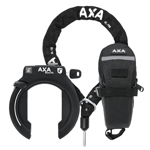 AXA Block XXL Rahmenschloss + ULC 100 Einsteckkette, Set mit Tasche – Fahrradschloss mit Plug-in-Kette – Sicherheitslevel 12 – Länge 100 cm – Schlüsse