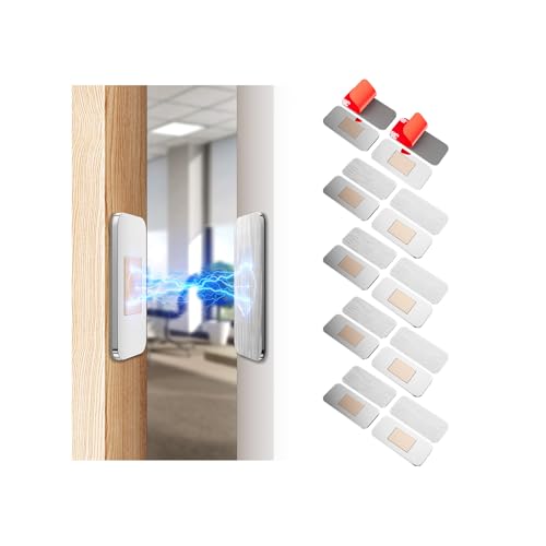 PHIXBEAR 10 Packs Ultra Thin Magnetic Cabinet Door Latch with Adhesive, Stainless Steel Cupboard Door Magnet Drawer Magnet Silent Closing Easy to Install