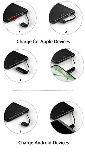 Slim Power Bank Ultra Thin, Attom Tech 5000mAh 1.0A Mini External Phone Battery Pack Small Dual Outlet, Emergency Phone Power Backup with Built-in Charging Cable for Android Micro USB and Apple(Black)