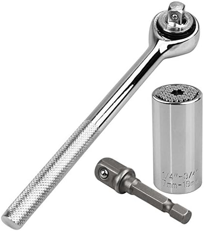 Lowmany 7mm to 19mm Professional Grade Universal Socket Wrench Gator Grip Universal Socket Adapter micro fasteners with Power Drill Adapter and Handle
