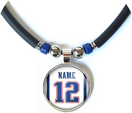 New England Football Jersey Necklace Personalized with Your Name and Number New England Football Jersey Glass Pendant Necklace Jewelry- Custom New England Football Jersey Glass Charm Necklace
