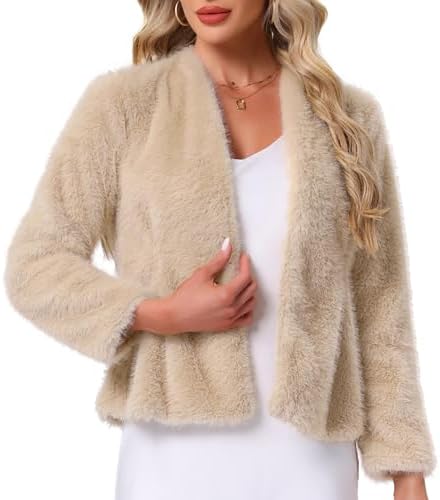 Vipwest Women's Faux Fur Cropped Coat Fall Full Length Sleeve Zip
