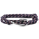 SWEETIE 8 Unisex Men's Women's Silver Fish Hook Rope Wrap Bracelet - Navy Red