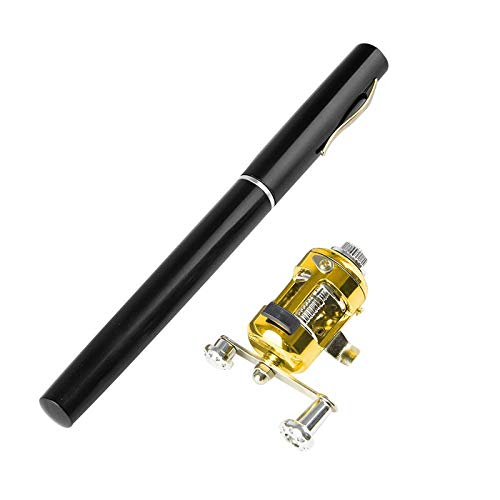 Portable Pocket Telescopic Mini Fishing Pole Aluminum Alloy Pen Shape Fishing Rod With Reel Wheel (black)