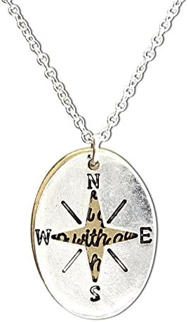 World End Imports 2 Tone Compass Cutout Pendant on 16'' Link Chain Necklace with 3'' Extension