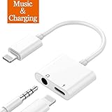 Tenwow Headphone Adapter to 3.5mm Jack Audio Cable Compatible Phone X/Xs Phone 7/7plus 8 2 in 1 Splitter [Music+Charge+Wire Control] Phone Accessories Dongle Support iOS 12 Higher