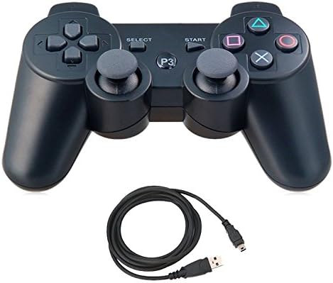 Artion Wireless Bluetooth Game Controller with Charge Cable for Playstation 3 Replacement for PS3 Controller (Black)