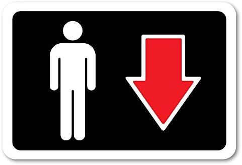 Grafken: GR1386 Plastic Sign MEDIUM 6 in x 4 in: RESTROOMS ICON-MEN Style 1. Arrow DOWN