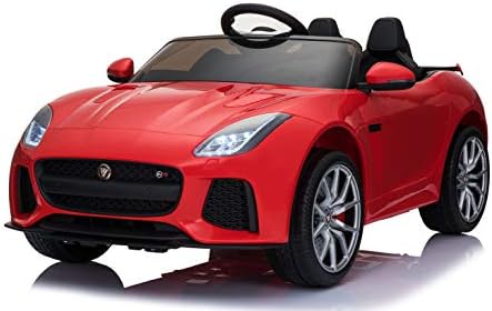 First Drive Jaguar F-Type Red 12v Kids Cars - Dual Motor Electric Power Ride On Car with Remote, MP3, Aux Cord, Led Headlights and Rear Lights, and Premium Wheels