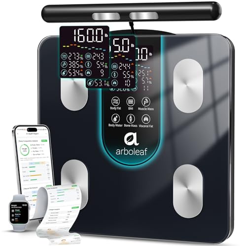 arboleaf Balança Digital Corporal com Bioimpedância, 50+ Métricas Balança de Bioimpedância Inteligente, Balanca Digital de Chao, Balança de Banheiro com BIA de Dupla Frequência e 8 Eletrodos Bluetooth