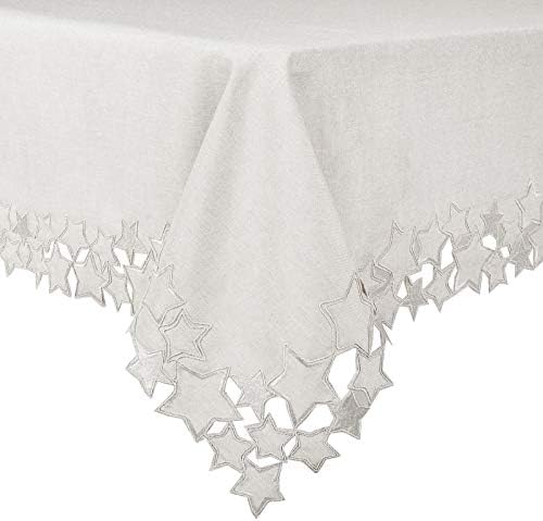 Rectangular Fabric Christmas Tablecloth Material Xmas Table Cover 52x90" - Stars Grey
