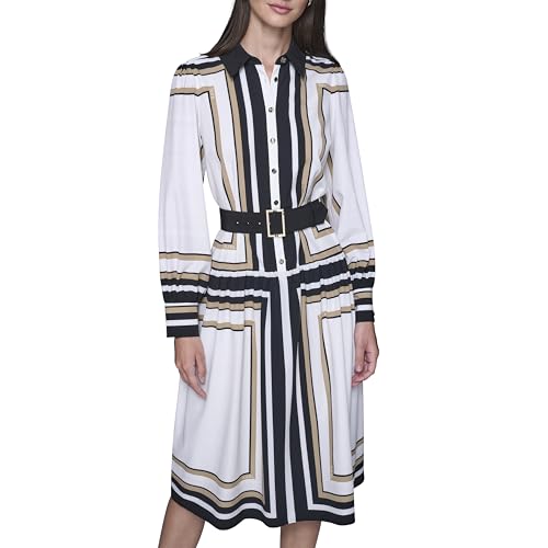 KARL LAGERFELD Paris Women's Dress, Soft White Khaki Multi, 12